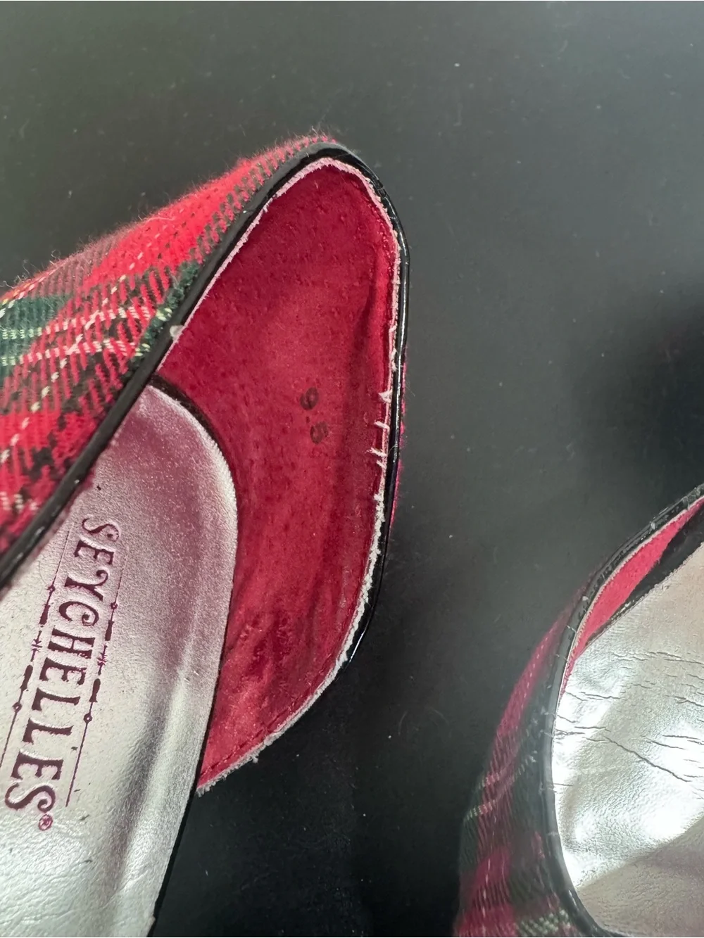 Seychelles Red Tartan Plaid Peep-Toe Heels